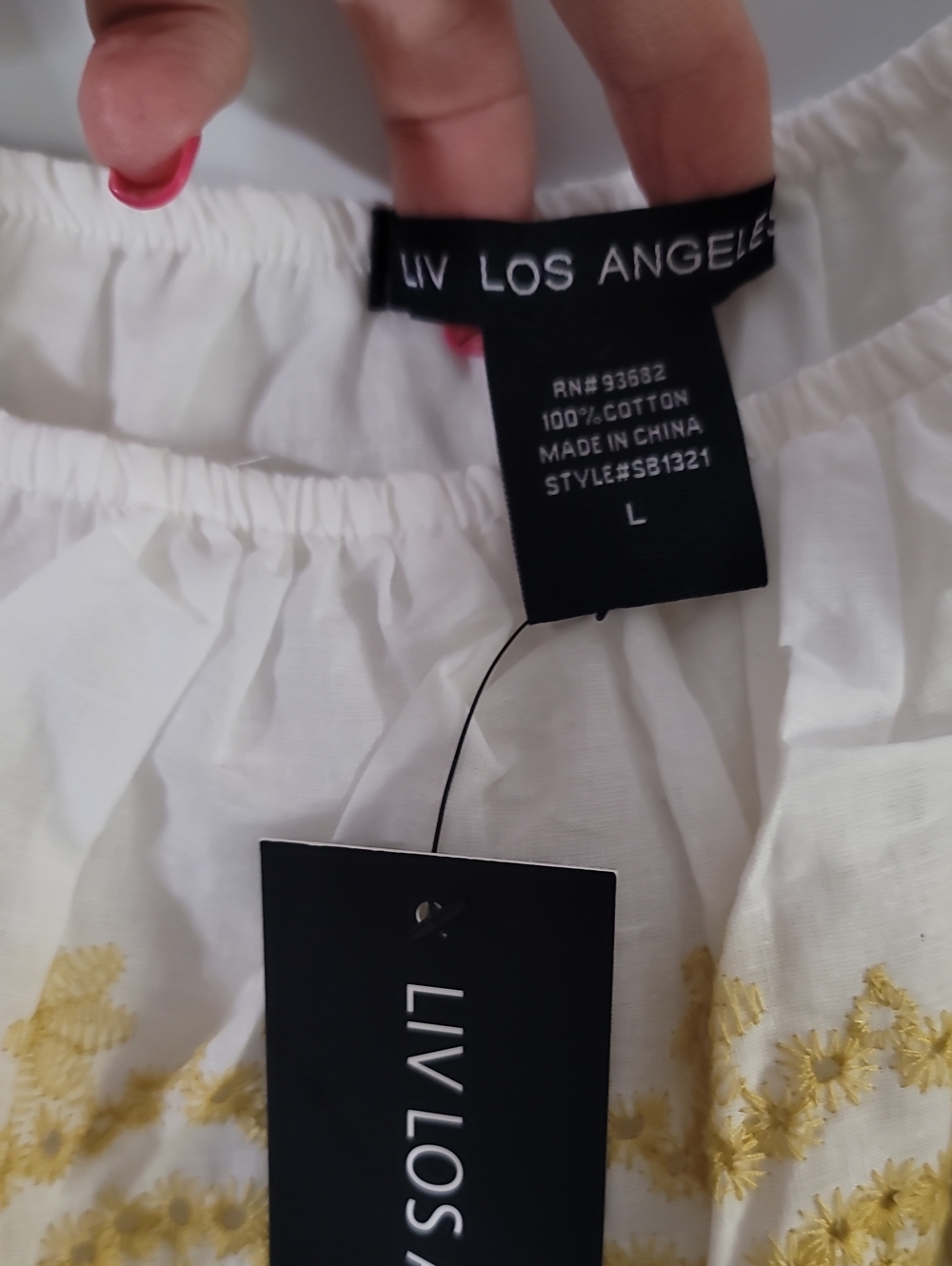 White & Gold Embroidered Ruffle Top - Picture 2 of 7